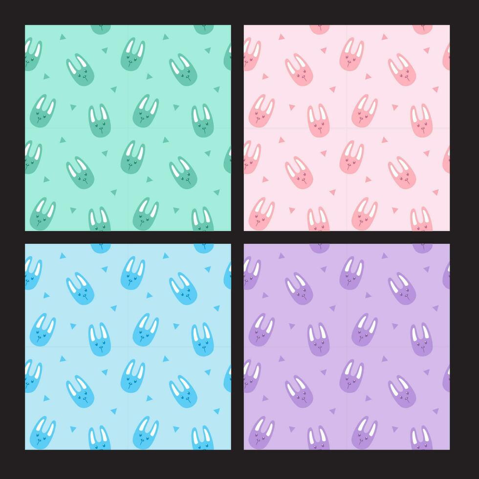 Includes cute rabbit pattern seamless background on green, pink, blue, purple background. vector