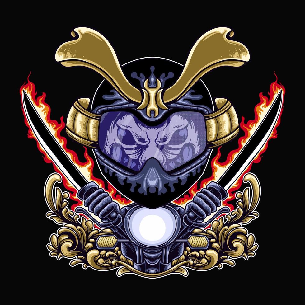 Samurai Rider Motorcycle Vector Illustration