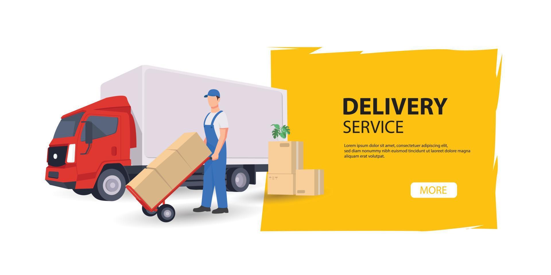 servicio de entrega en línea, seguimiento de pedidos en línea, logística, caja, camión y entrega, en vector móvil. ilustración