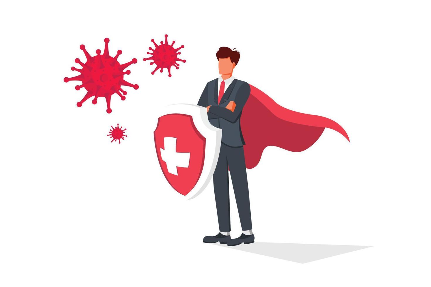 Businessman is a hero concept, illustration. during the outbreak of the virus. the businessman fights the Coronavirus epidemic That is spreading worldwide. businessman is a hero on white backgrou vector