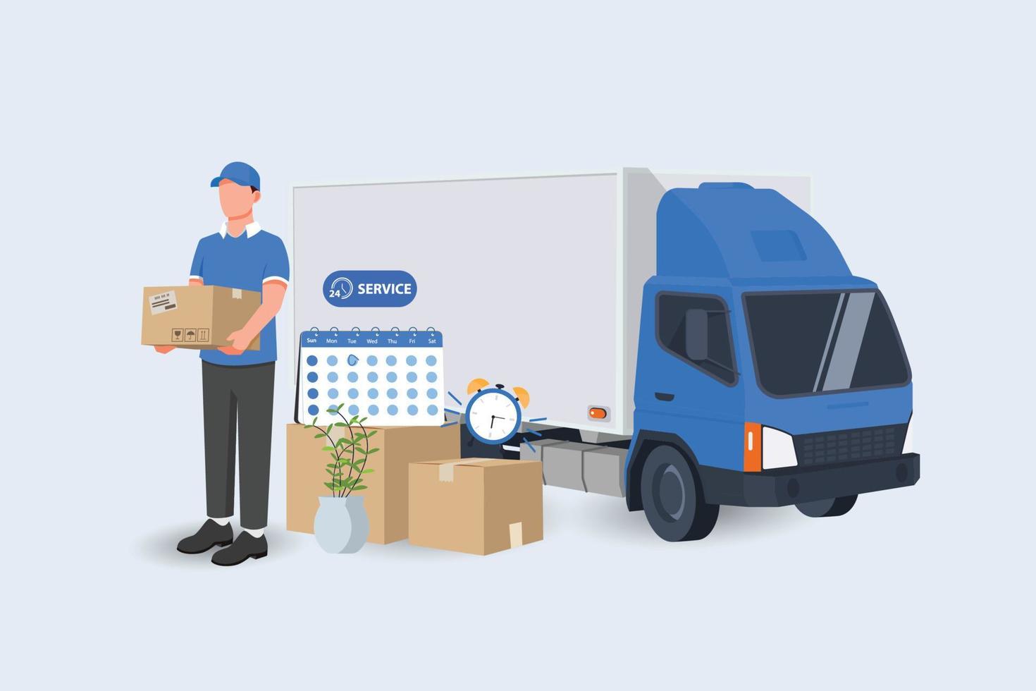 Date of Delivery service courier and truck shipping with a mobile smartphone on blue background vector