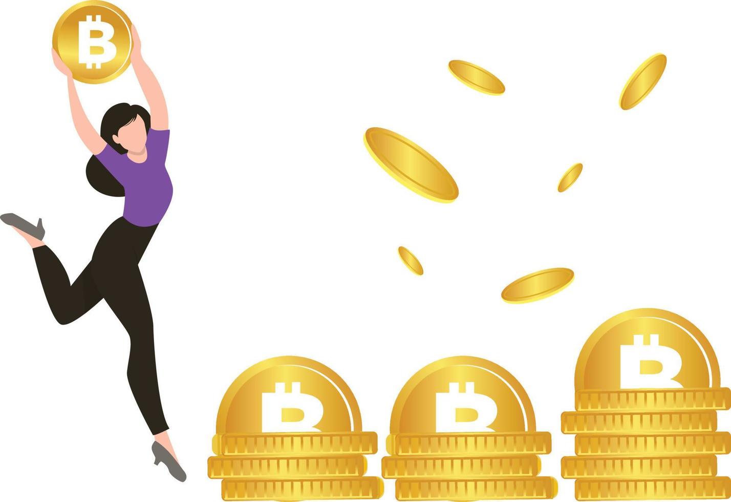 The girl is dancing with bitcoins. vector