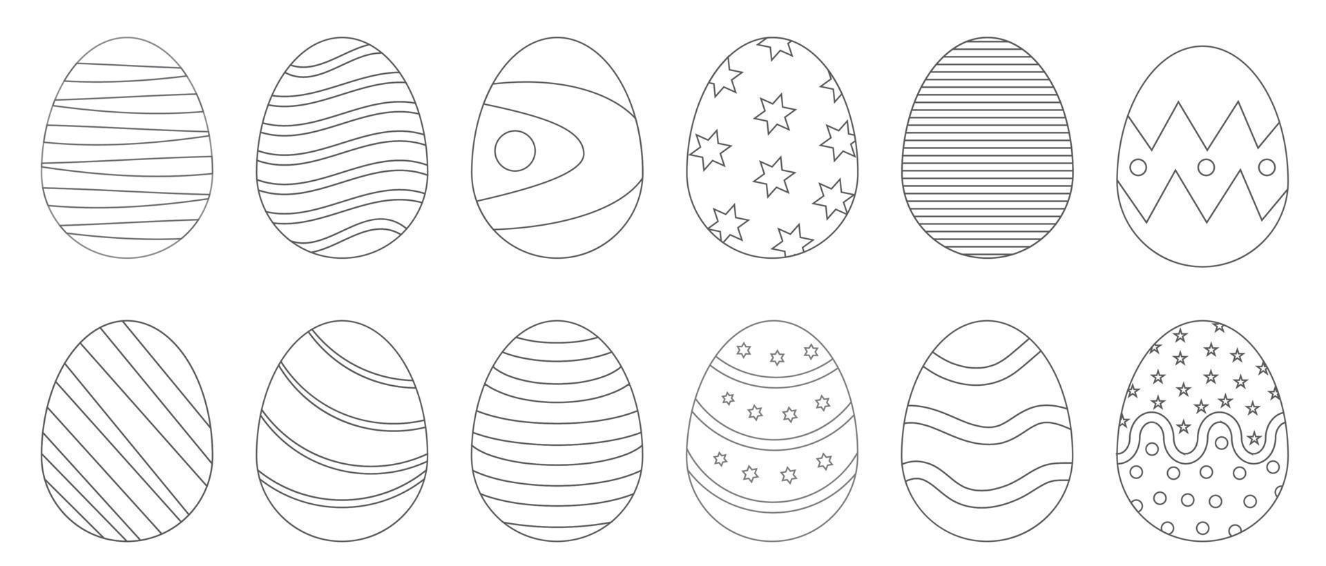 set of easter eggs outline black with pattern vector
