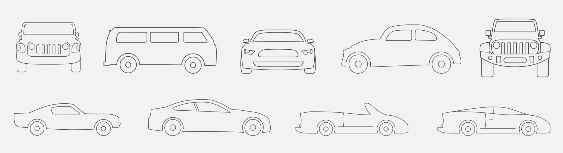 Set of car icon outline vector