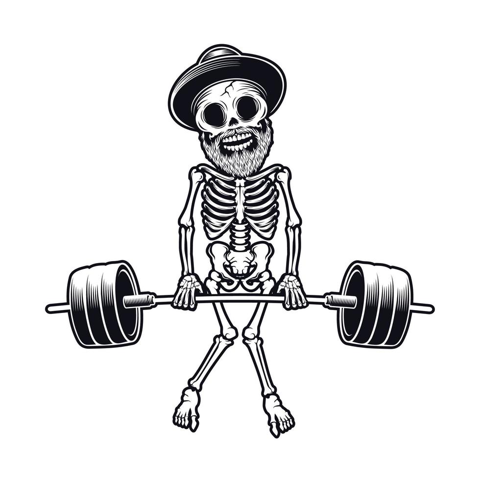 Deadlift skull, Illustration of human skull, skeleton with weightlifting. Design element for logo, poster, card, banner, emblem, t shirt. Vector illustration