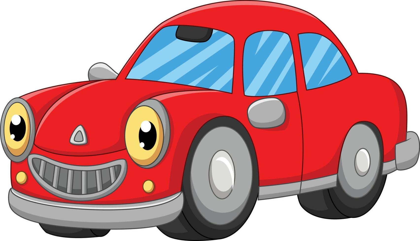dibujos animados de coche rojo sonriente sobre fondo blanco vector