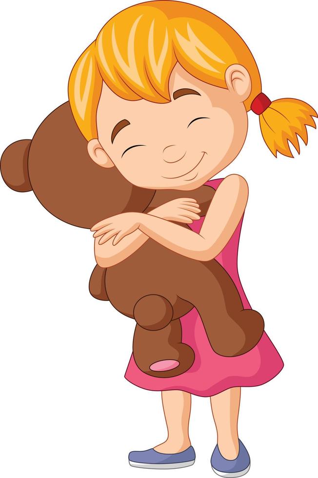 Little girl hugging teddy bear vector