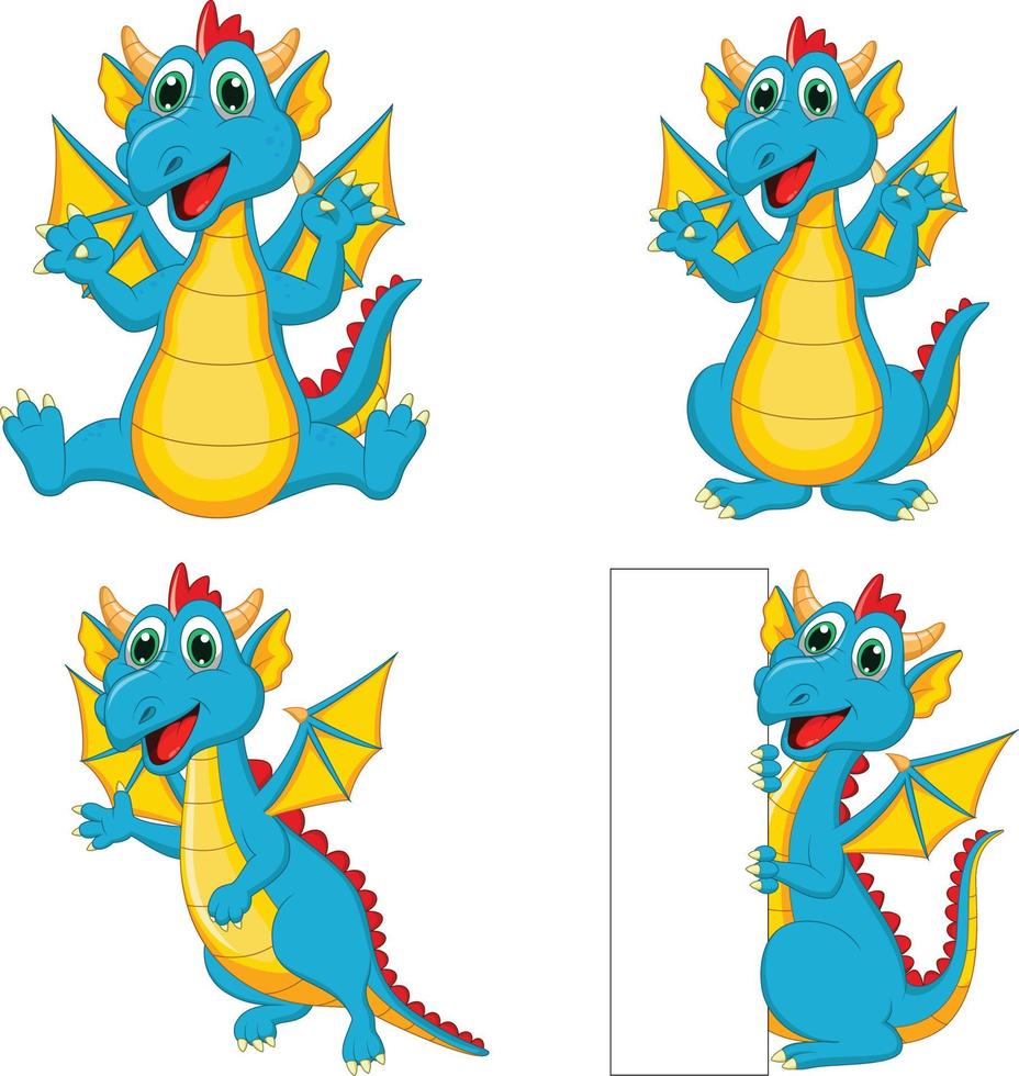 Set of cartoon dragons with blank sign vector