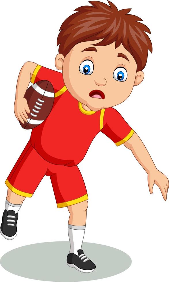niño pequeño de dibujos animados jugando al rugby vector