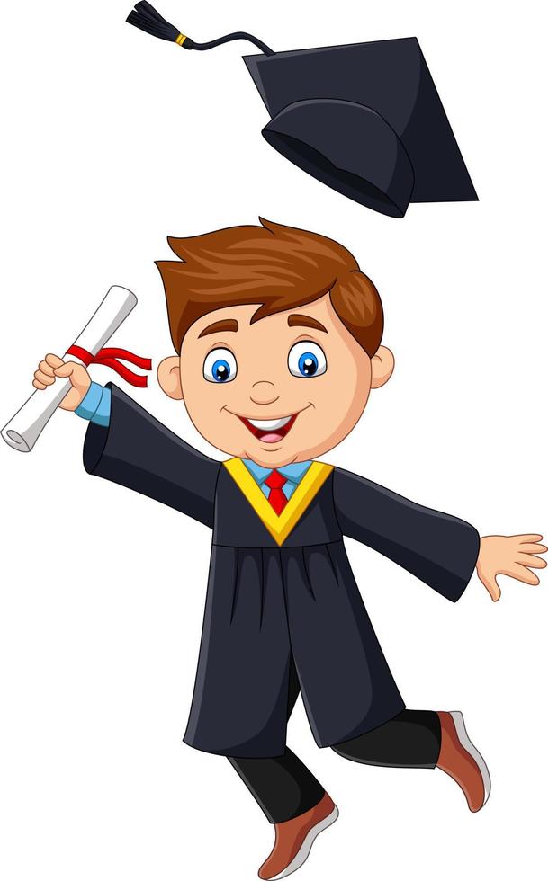 Cartoon boy graduate holding a diploma vector