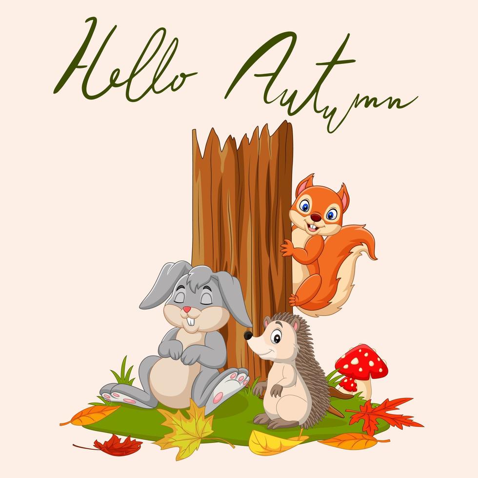 Hello autumn background with wild animals vector