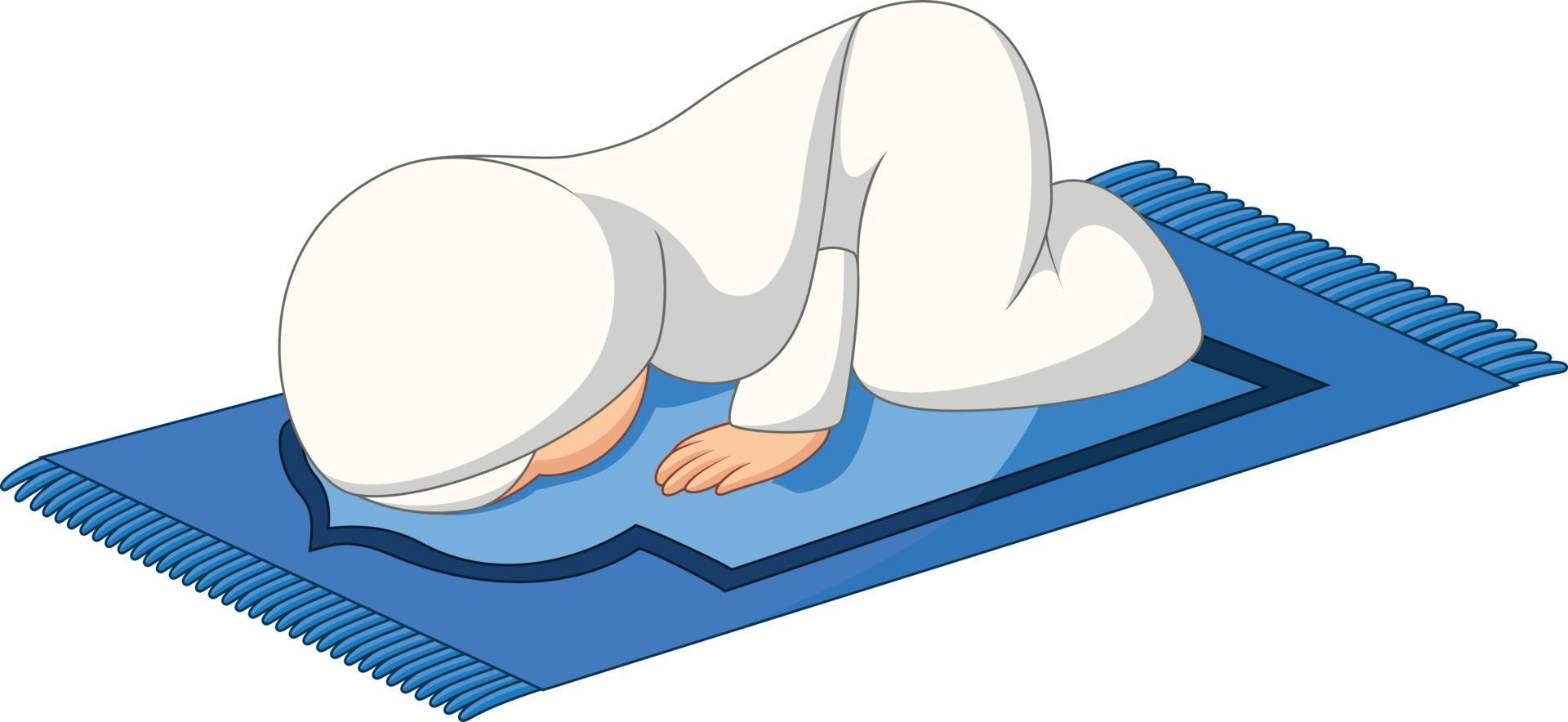 Cartoon Muslim girl praying on the rug vector