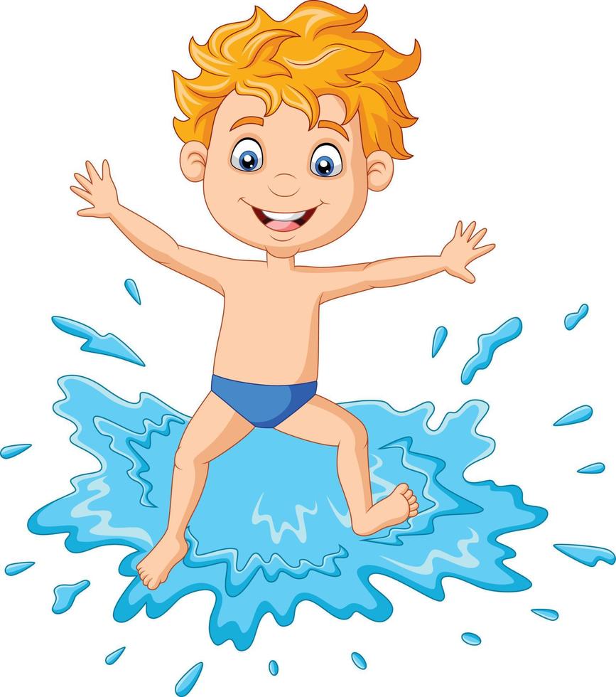 Cartoon boy playing on the water vector