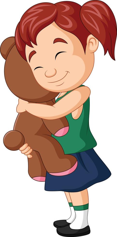 Cartoon little girl hugging teddy bear vector