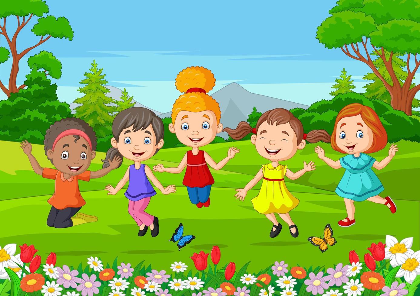 Happy children jumping on the park vector