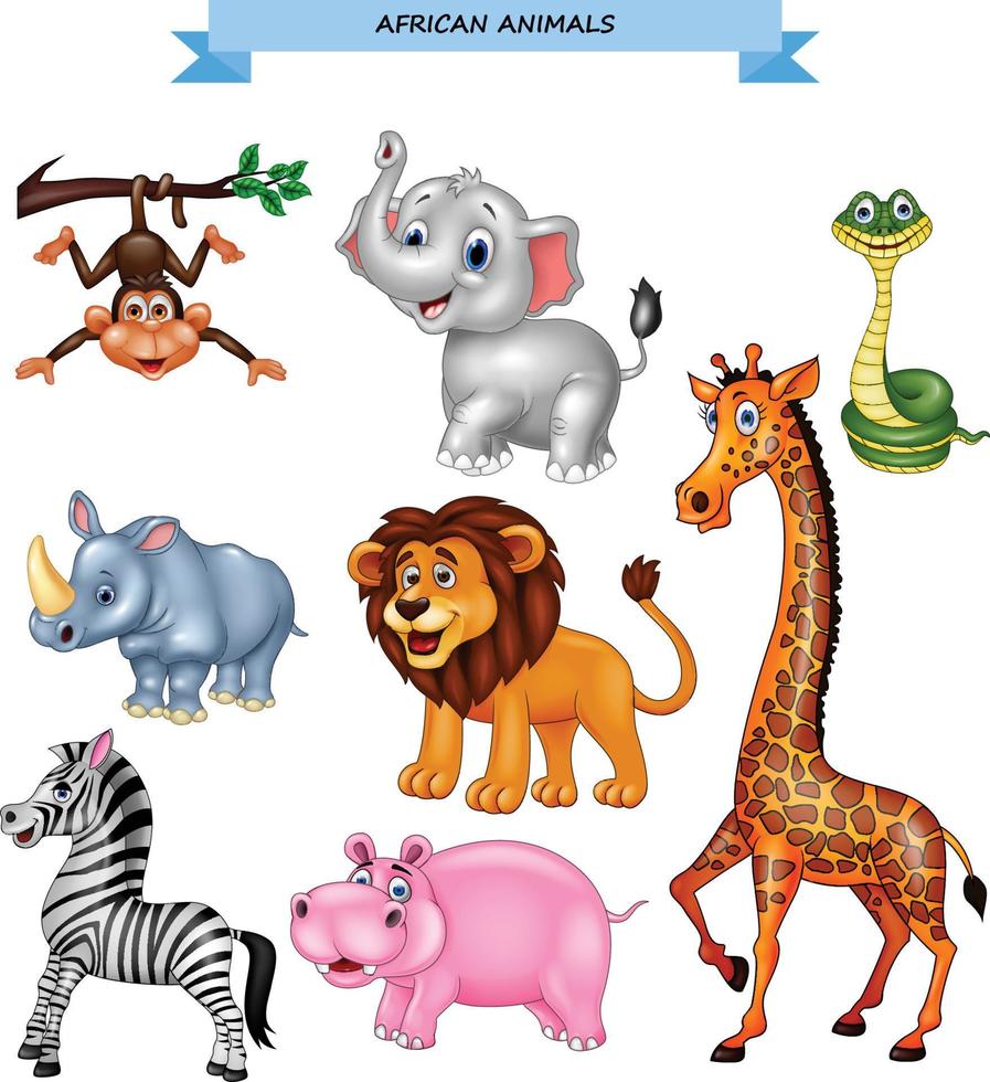 Cartoon african animals collection vector