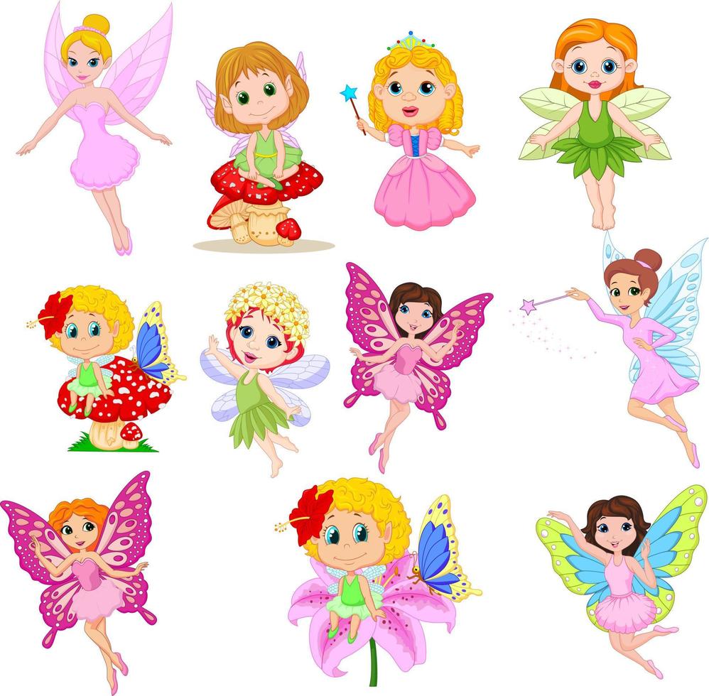 Set of cute beautiful fairies cartoon isolated on a white background vector