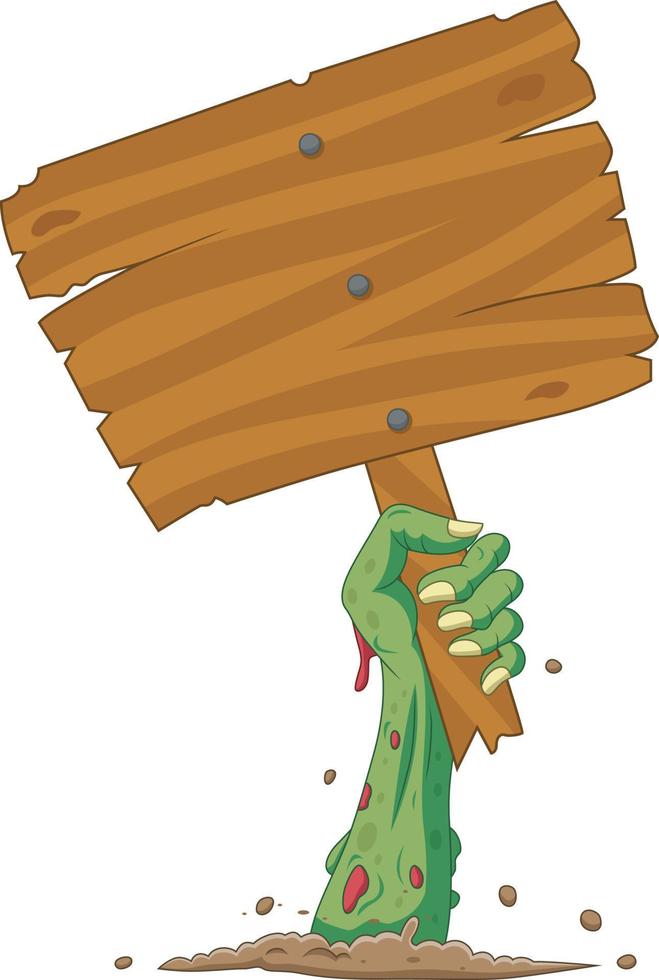 Cartoon zombie hand out of the ground holding blank sign vector