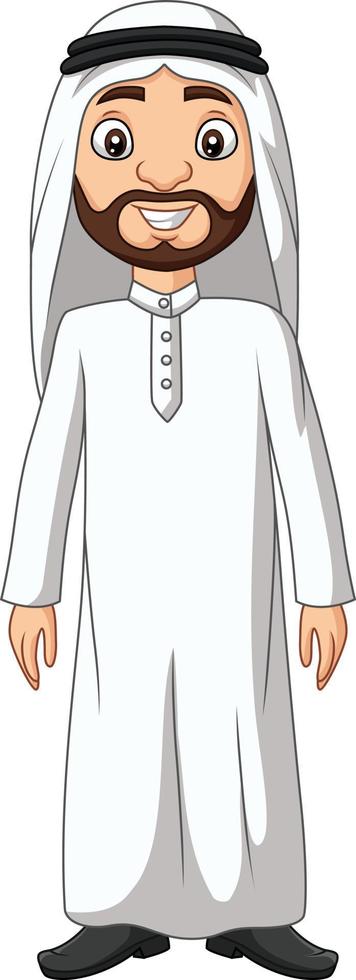hombre árabe saudita de dibujos animados en ropa blanca vector