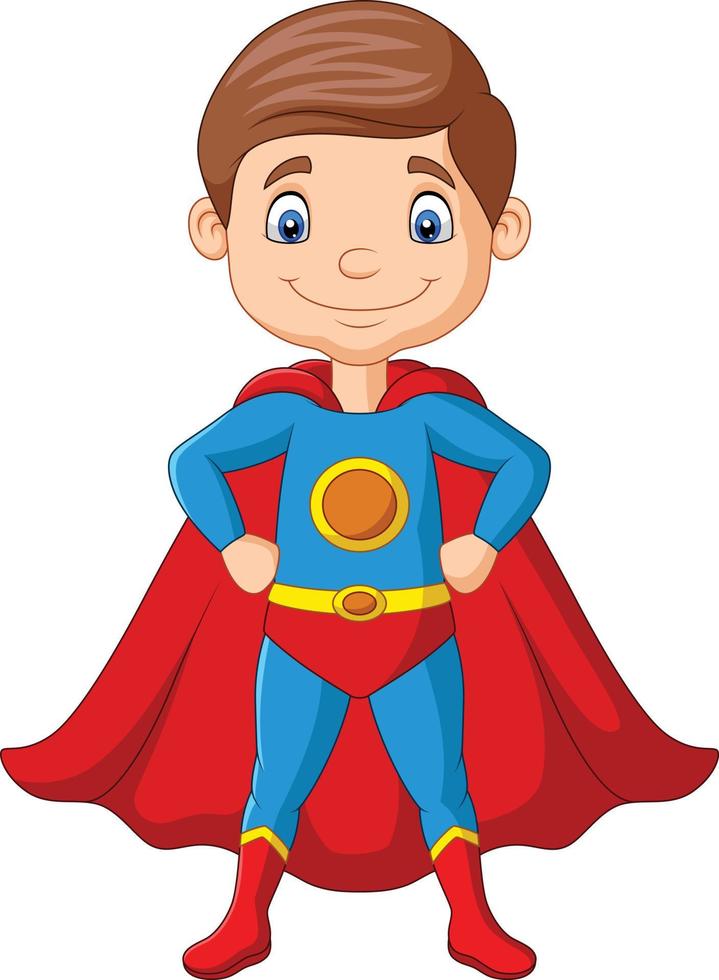 Cartoon happy superhero boy posing vector