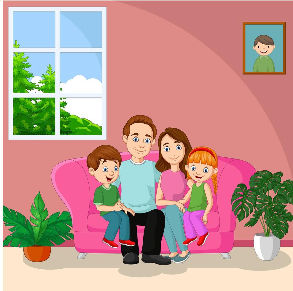 familia feliz sentada en el sofá vector