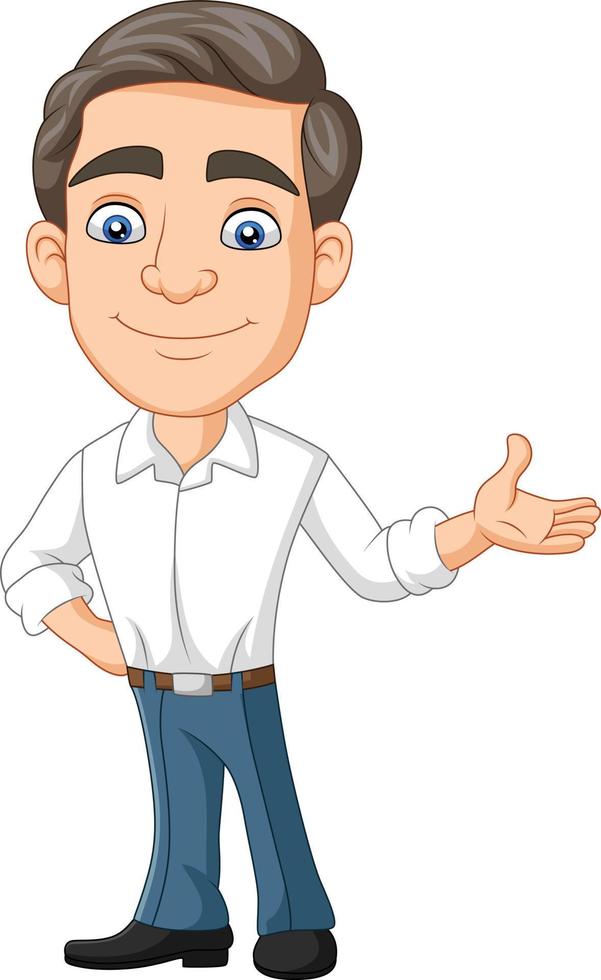 Cartoon happy young businessman presenting vector