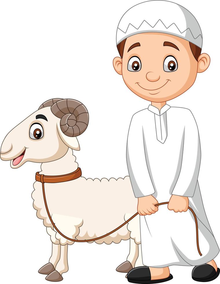 Cartoon Muslim boy with a goat vector