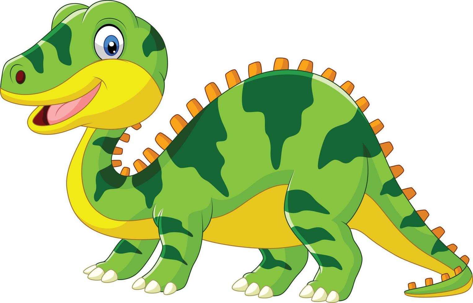 Cute green dinosaur cartoon on white background vector