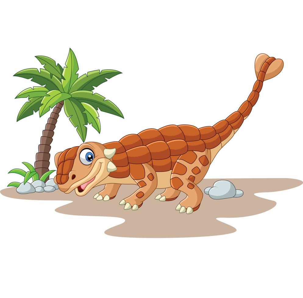 dinosaurio ankylosaurus de dibujos animados sobre fondo blanco vector