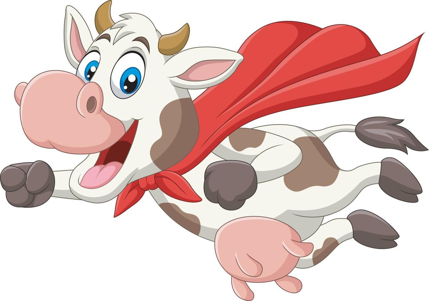 Cartoon cute superhero cow flying vector