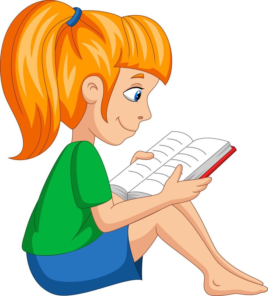 Cartoon little girl reading a book 7270977 Vector Art at Vecteezy