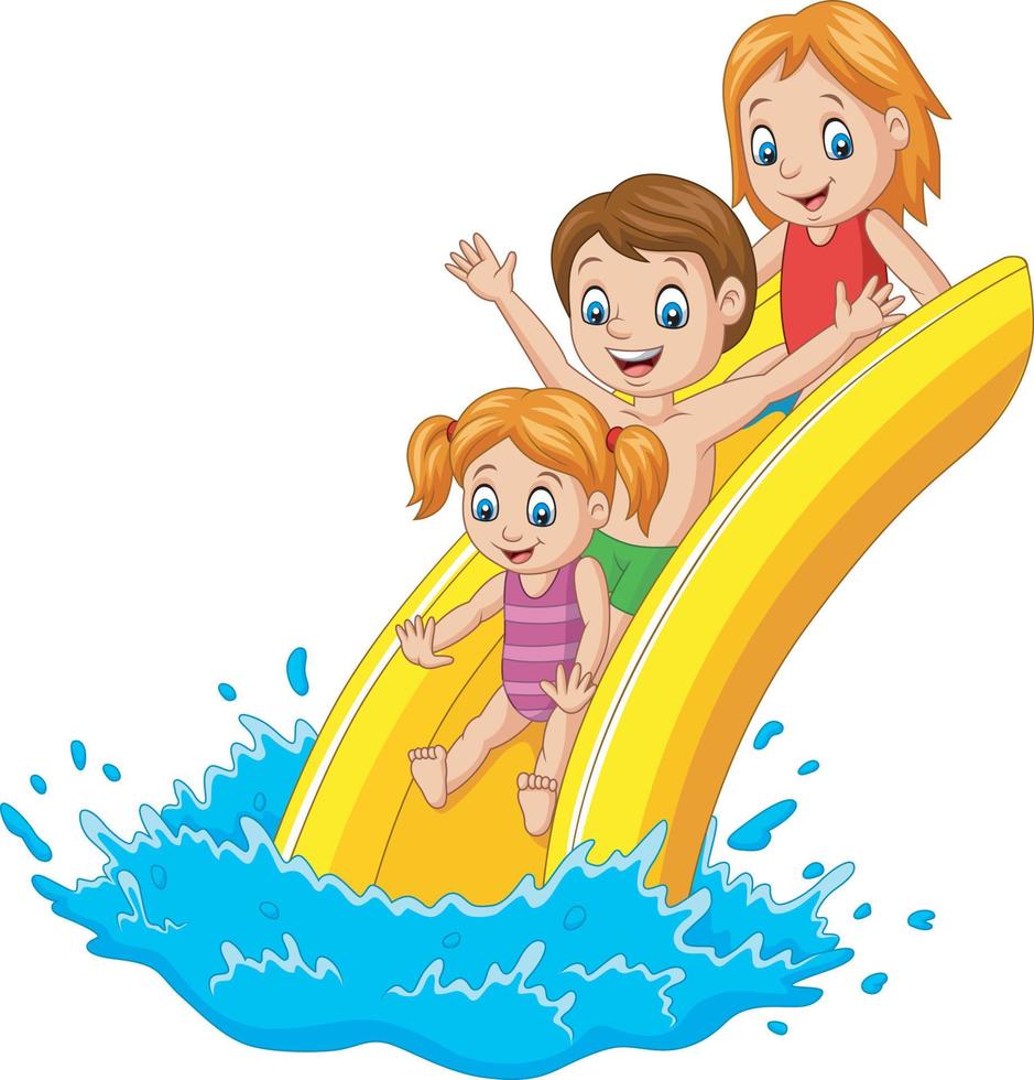Happy family playing water slide vector