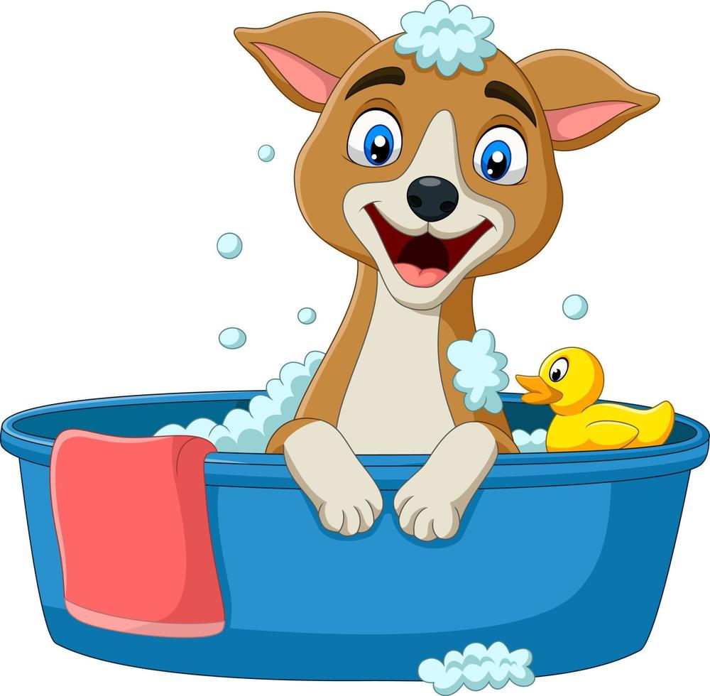 Cartoon dog having a bath vector