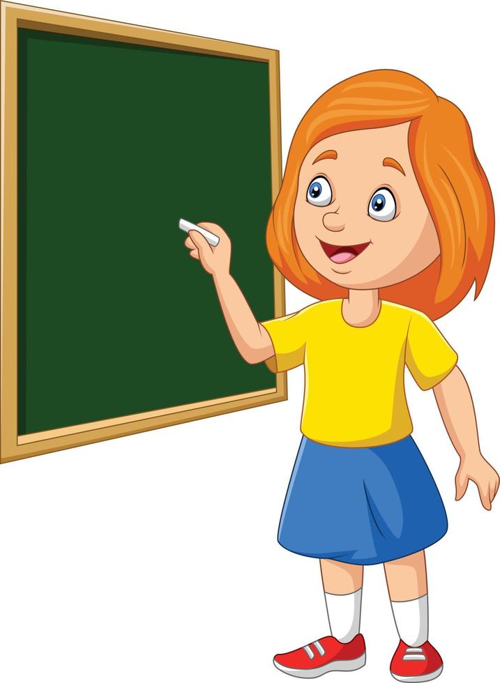 Cartoon schoolgirl writing on the blackboard vector