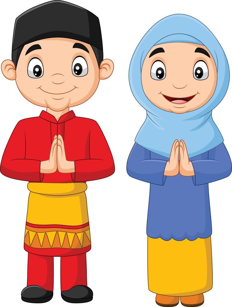 Happy Muslim kids cartoon on white background vector