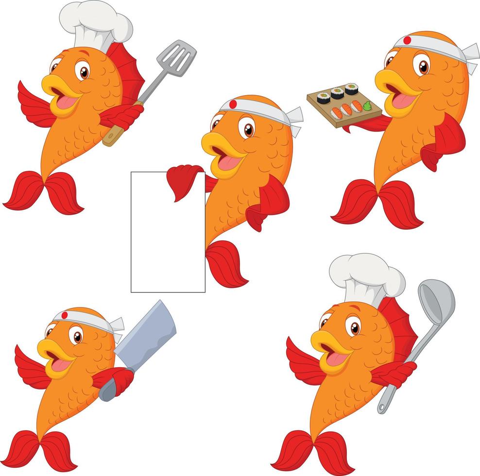 conjunto de dibujos animados de pescado chef vector