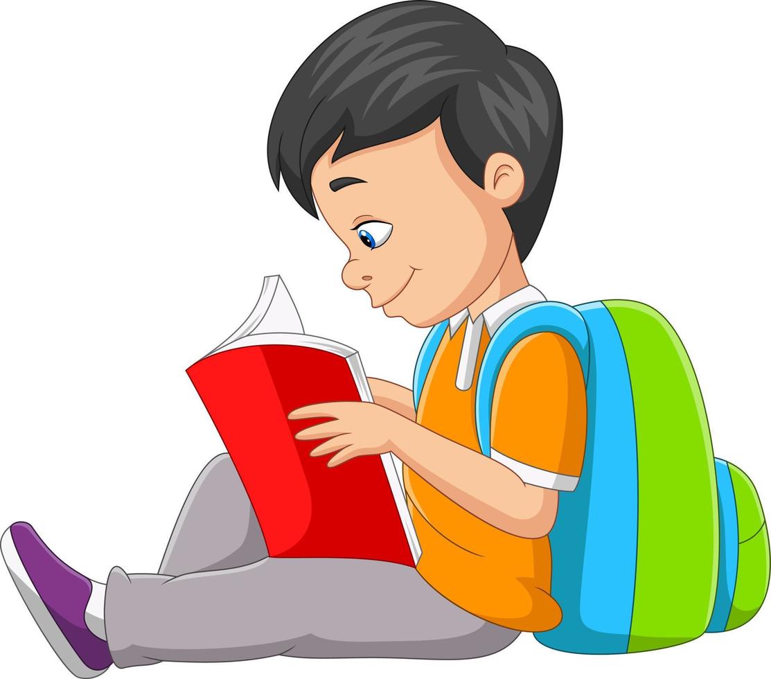 niño pequeño de dibujos animados leyendo un libro vector