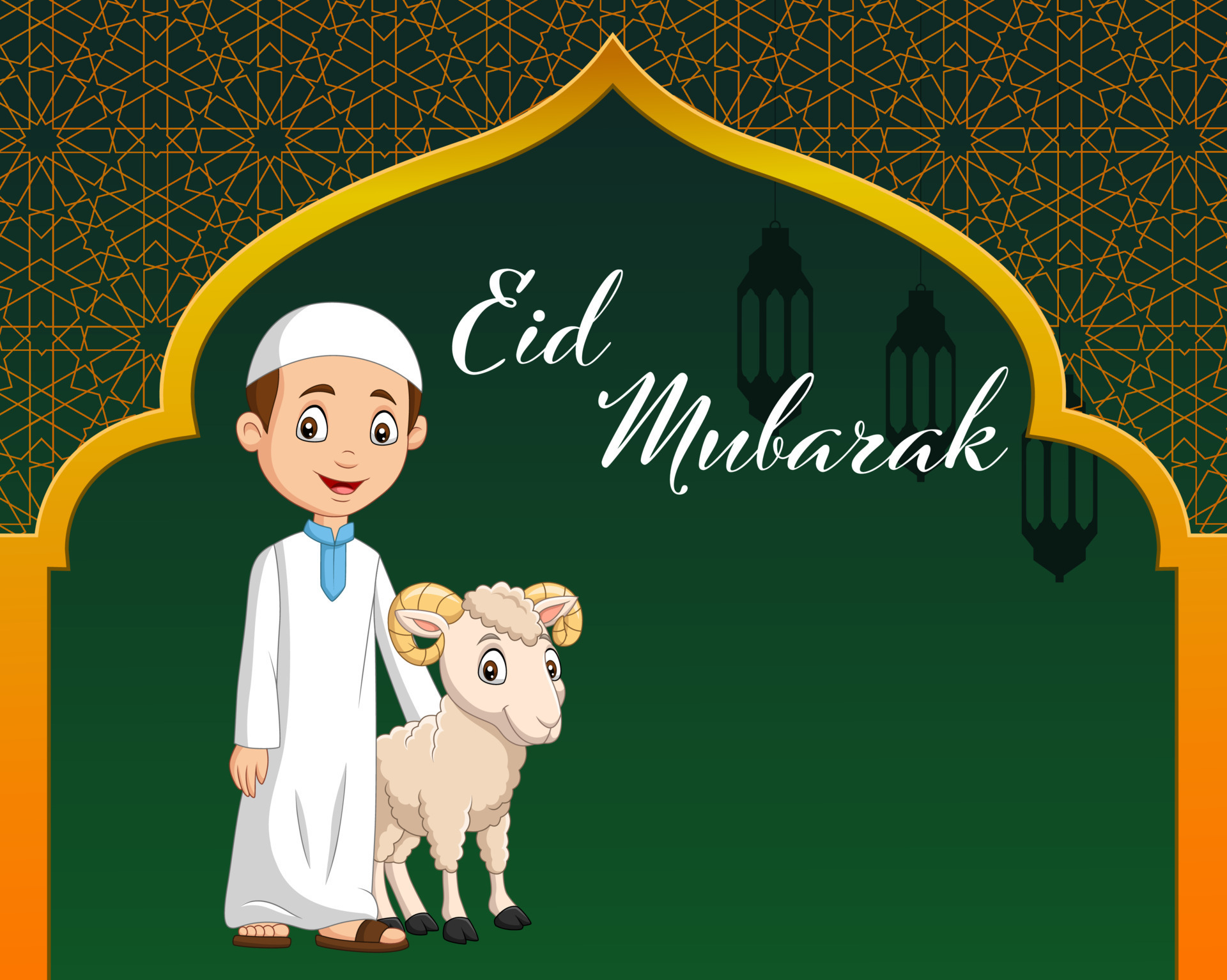 Cartoon muslim boy with goat for celebrating Eid Al Adha 7271042 Vector Art  at Vecteezy
