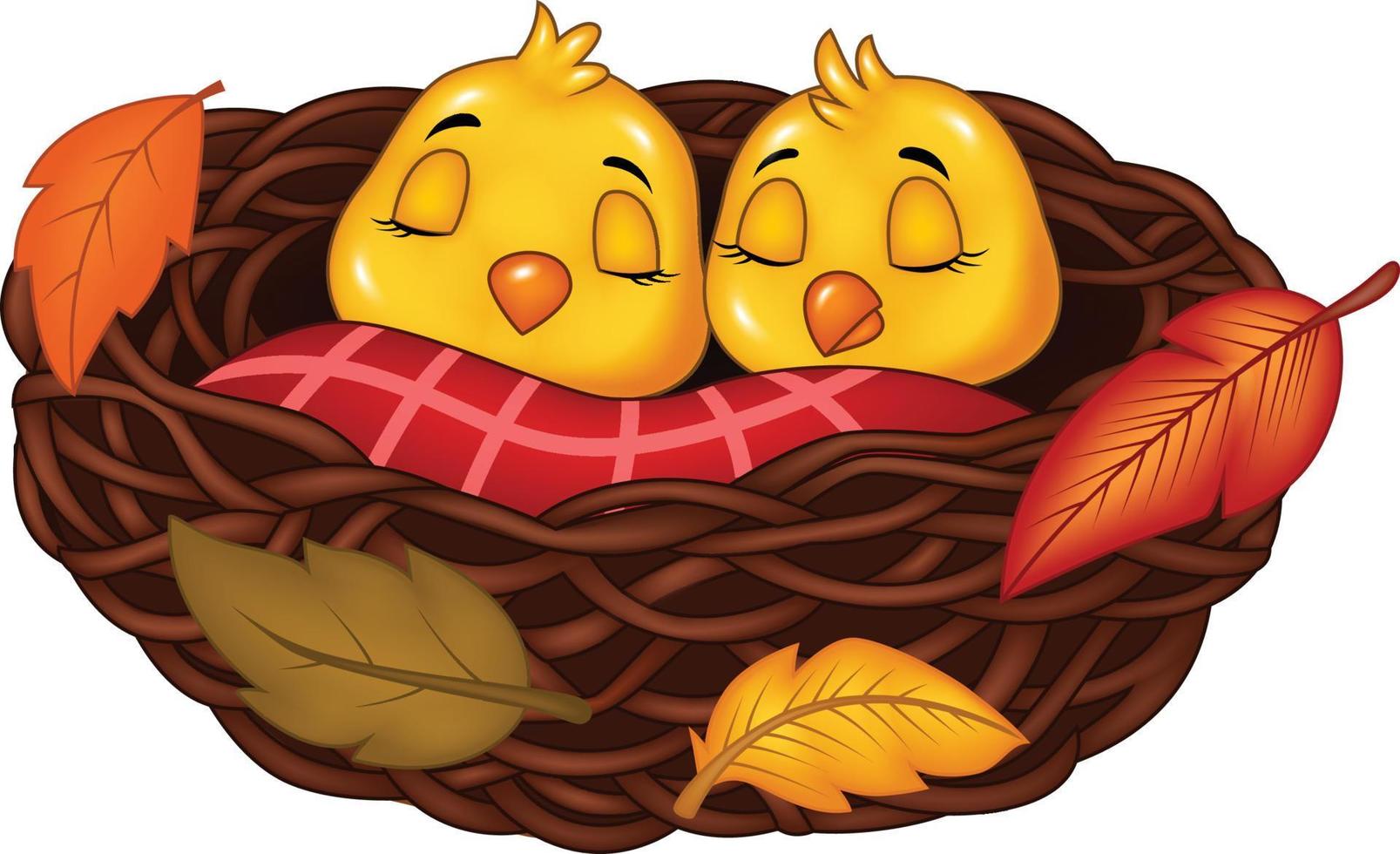 Cartoon baby bird sleeping in the nest vector