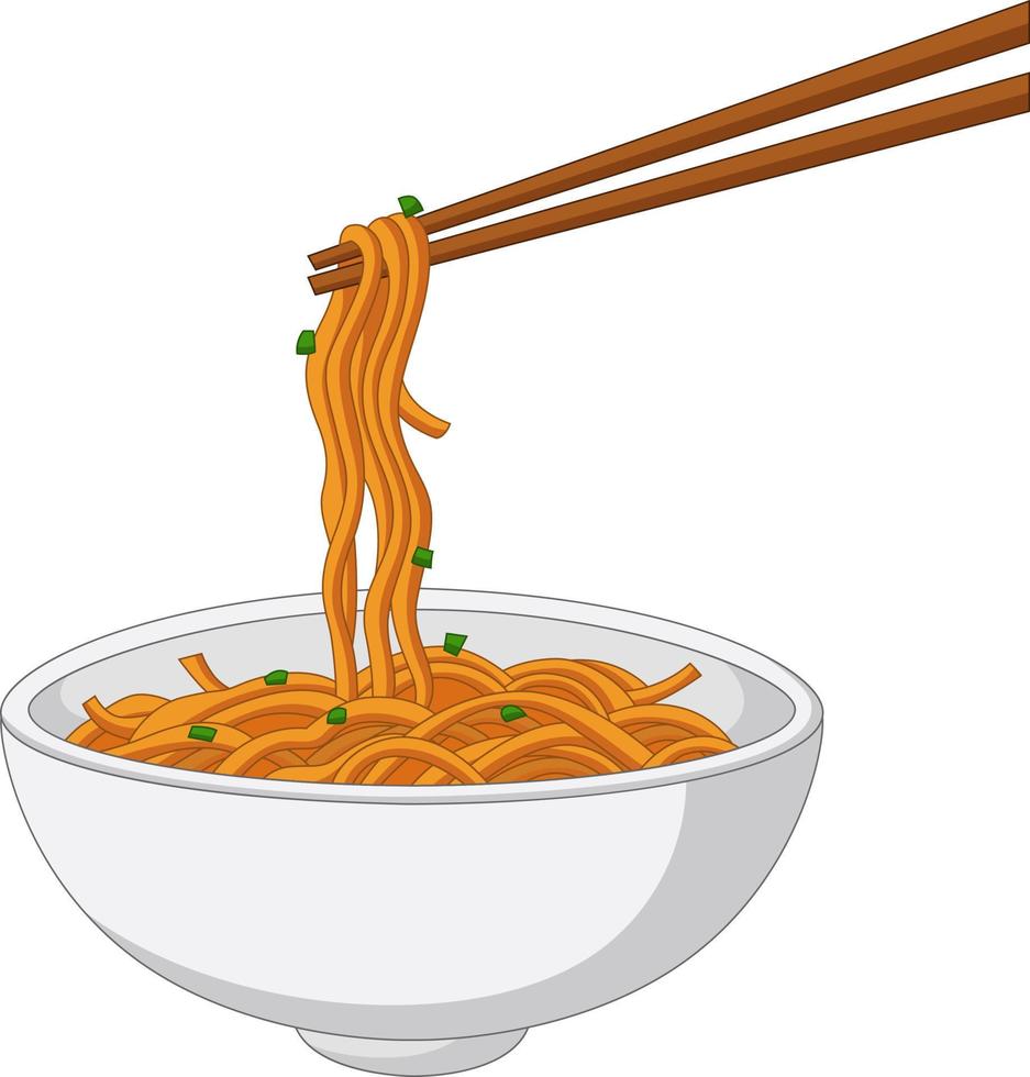 Asian traditional food with noodles and chopsticks vector