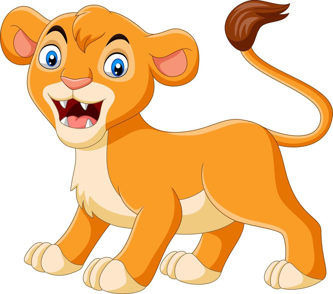 Cartoon baby lioness roaring on white background vector