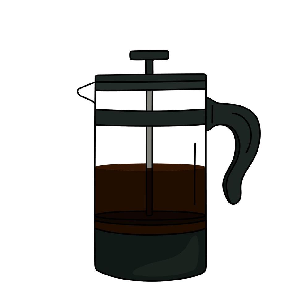 Hand drawn coffee french press. vector