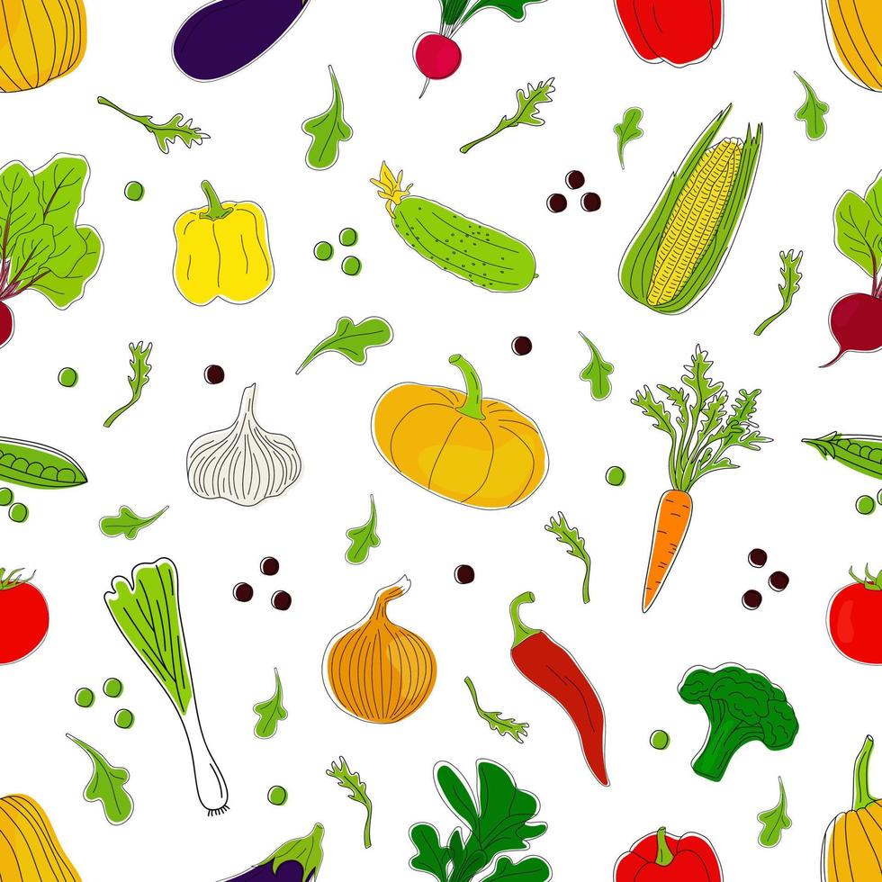 Seamless pattern with hand drawn vegetables. vector