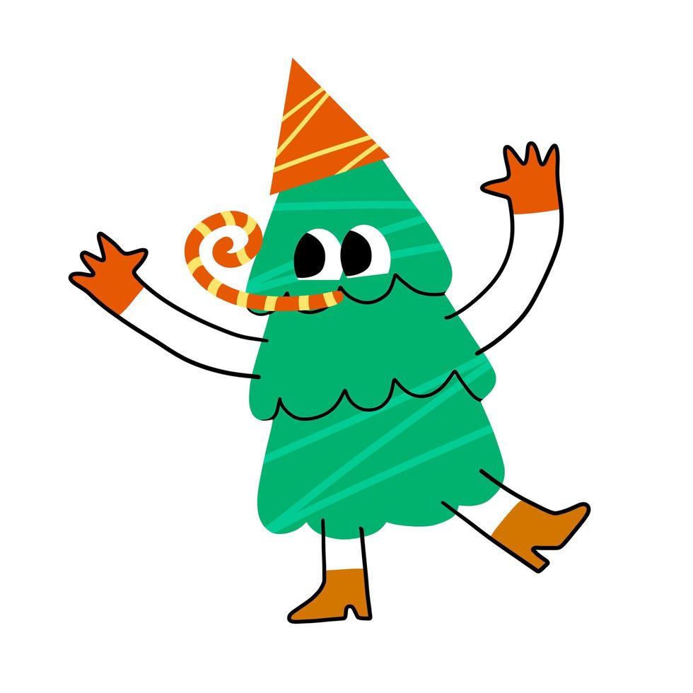 Christmas tree. Smiling character. vector