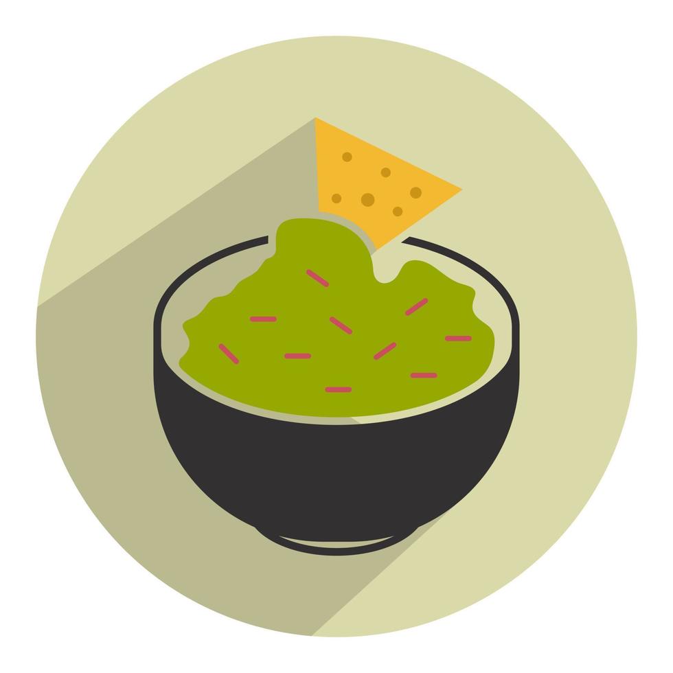 chips de tortilla de maíz bañados en salsa de guacamole mexicano icono plano para aplicaciones o sitios web vector