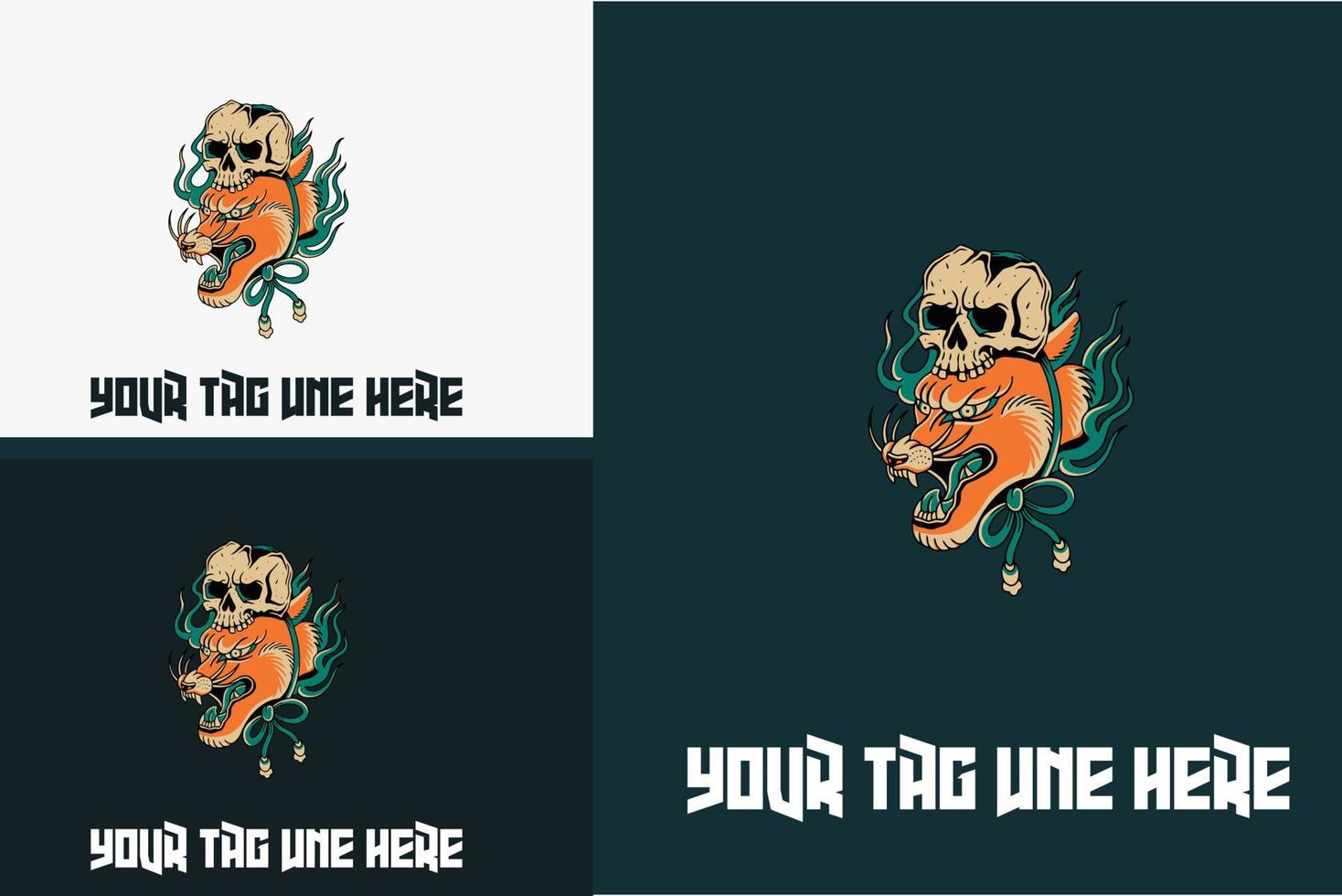 artwork design of head dragon and head skull vector