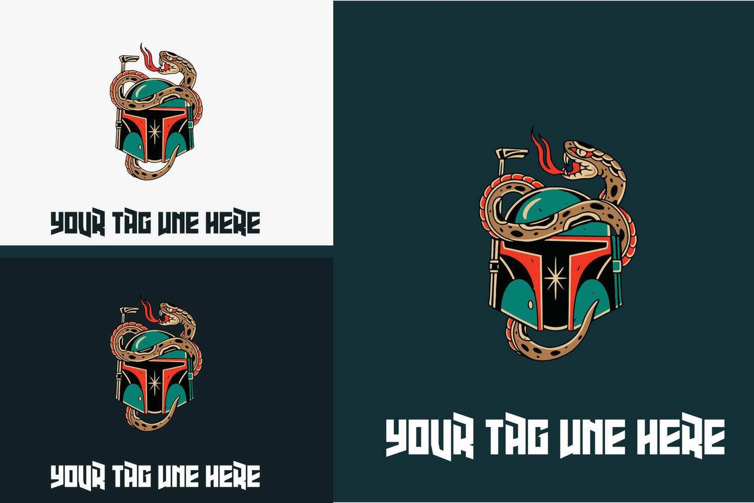 concepto de logotipo de ilustración de vector de serpiente y casco