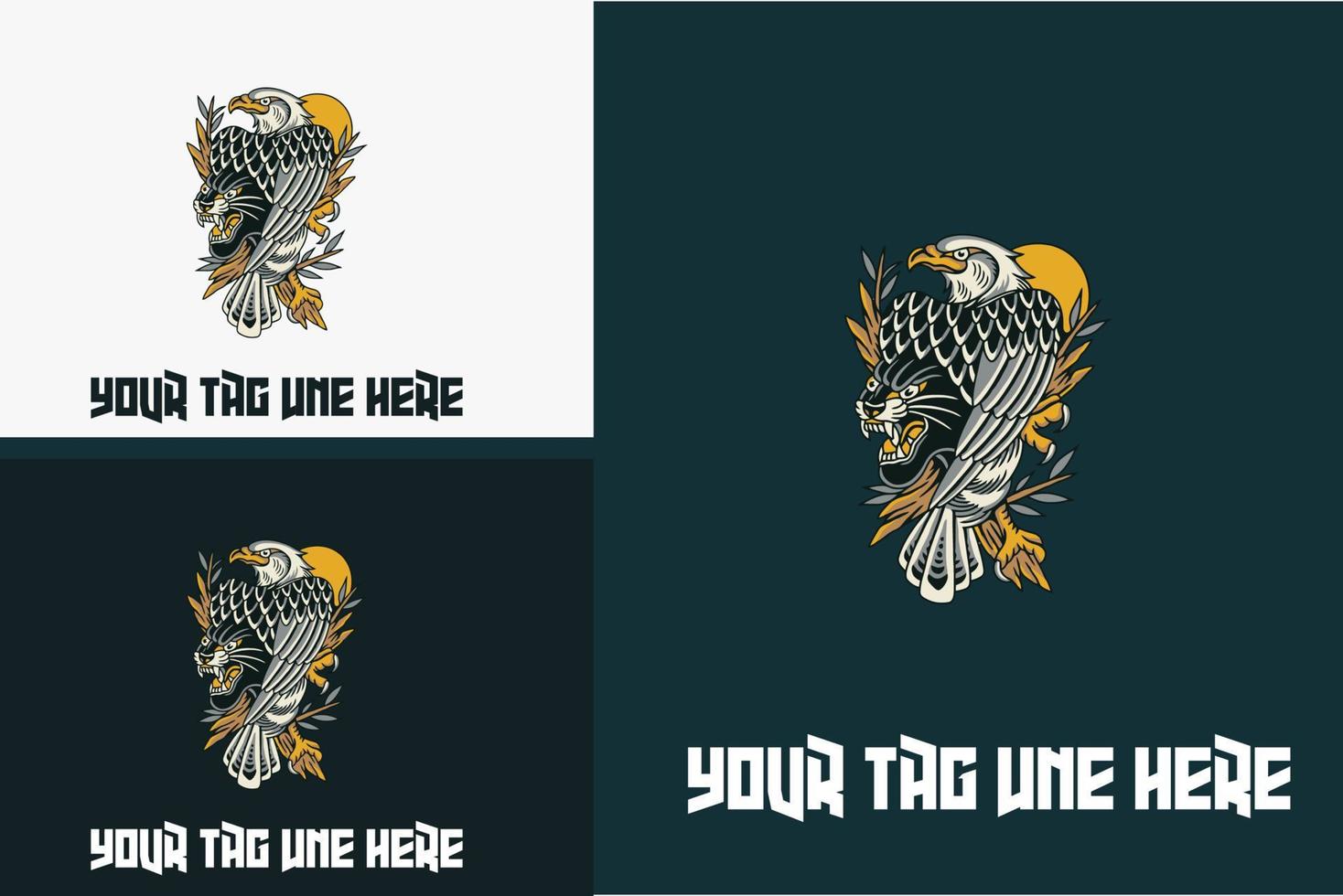 artwork design of eagle and head panther vector illustration