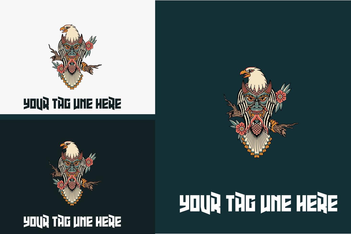 artwork design of head devil and eagle vector