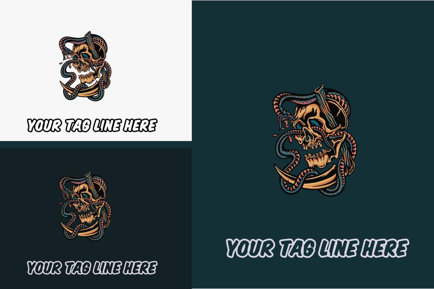 artwork design of head skull and snake zombie vector